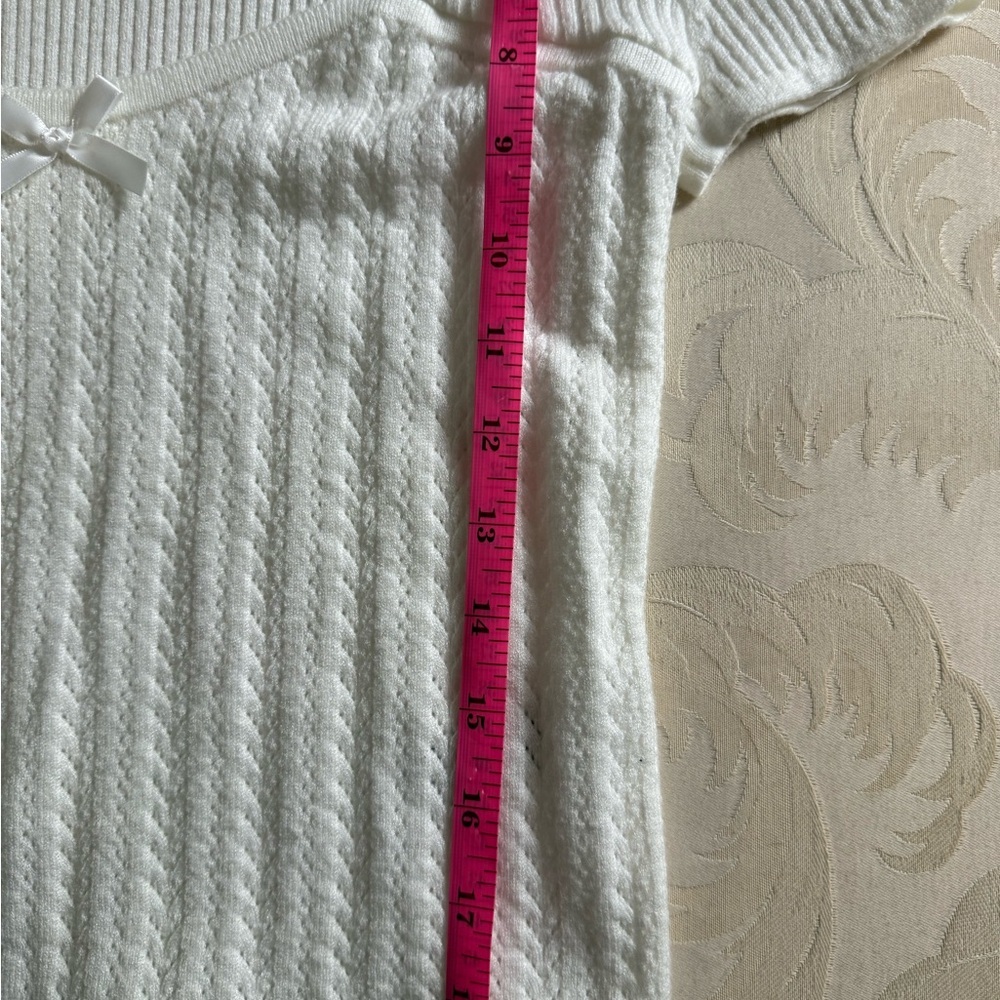 Rachel Ashwell Prairie White‎ Knit Top L Cottagecore Ribbed Bow Detail Soft Girl - Picture 5 of 7